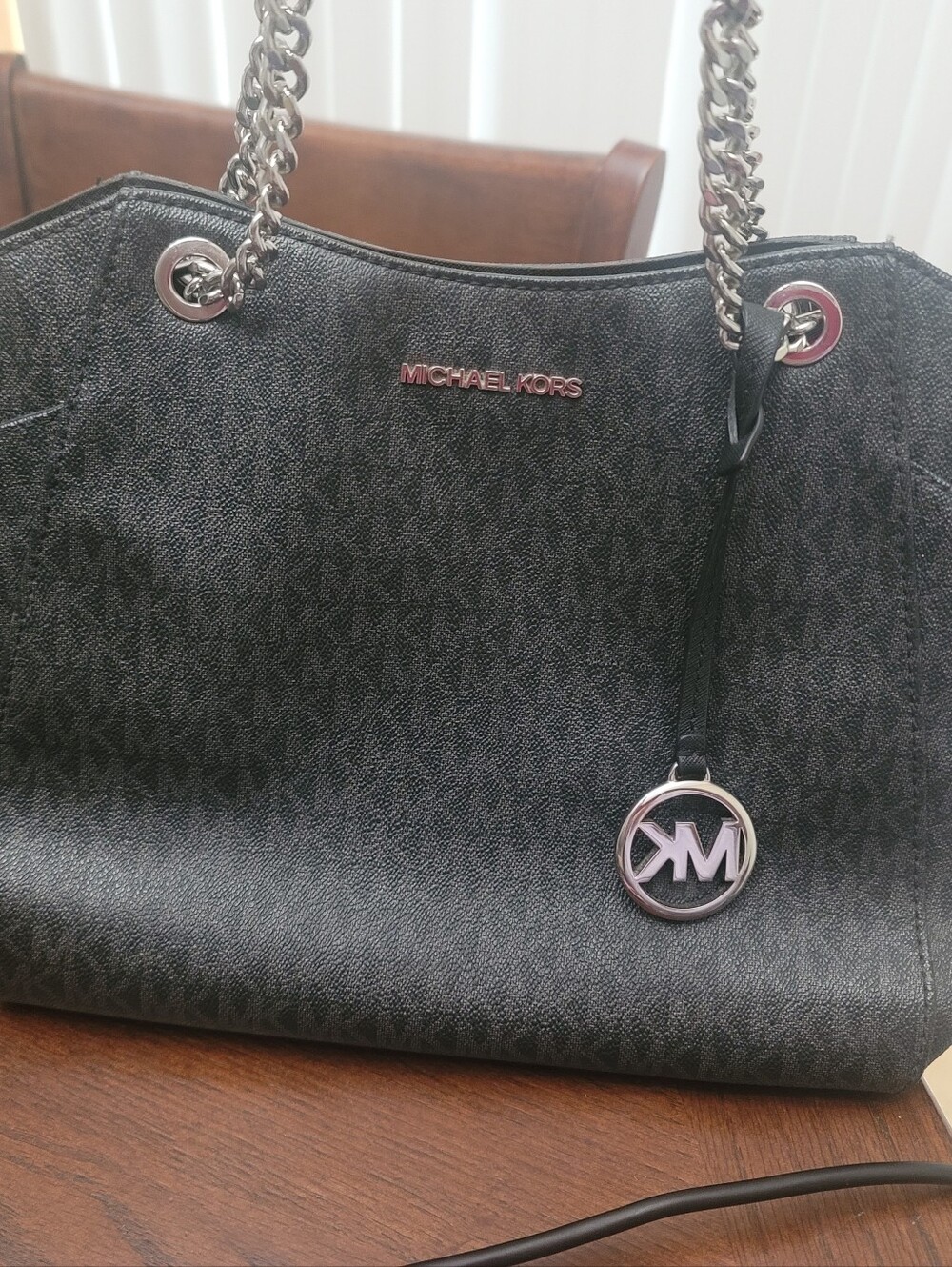 Michael Kors Black Logo-Print Chain Tote And Matching Wallet